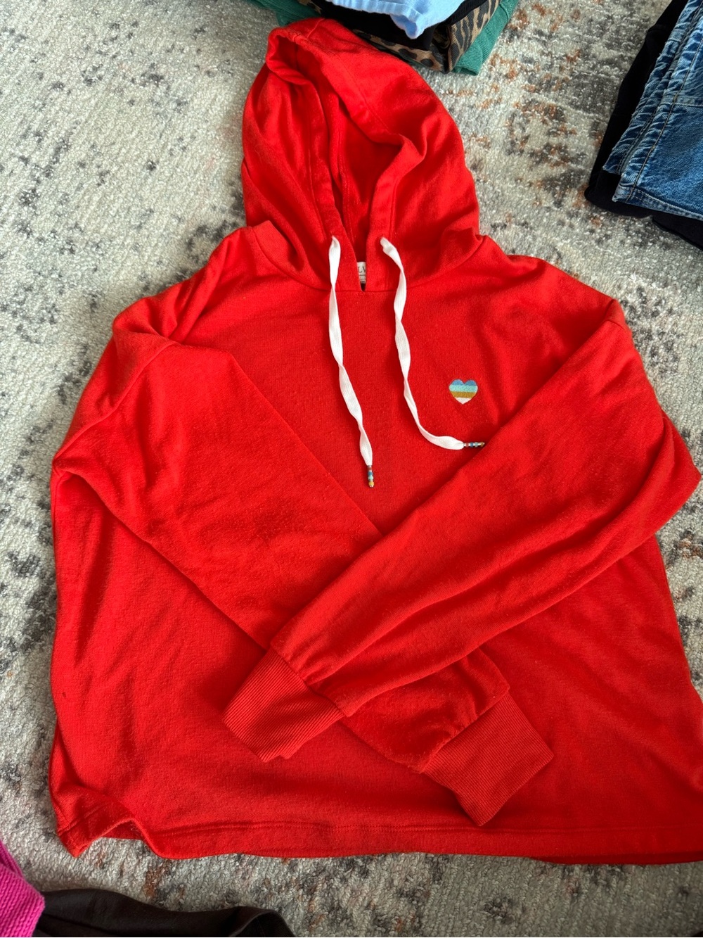 Red Hooded Pullover Sweatshirt with Heart Patch - PJ SALVAGE